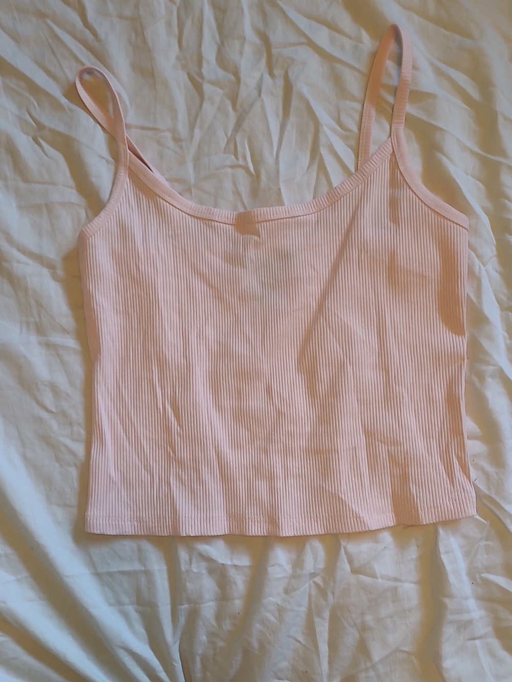 Women's Pink Ribbed Cami Tank Top - Lightweight Spaghetti Strap